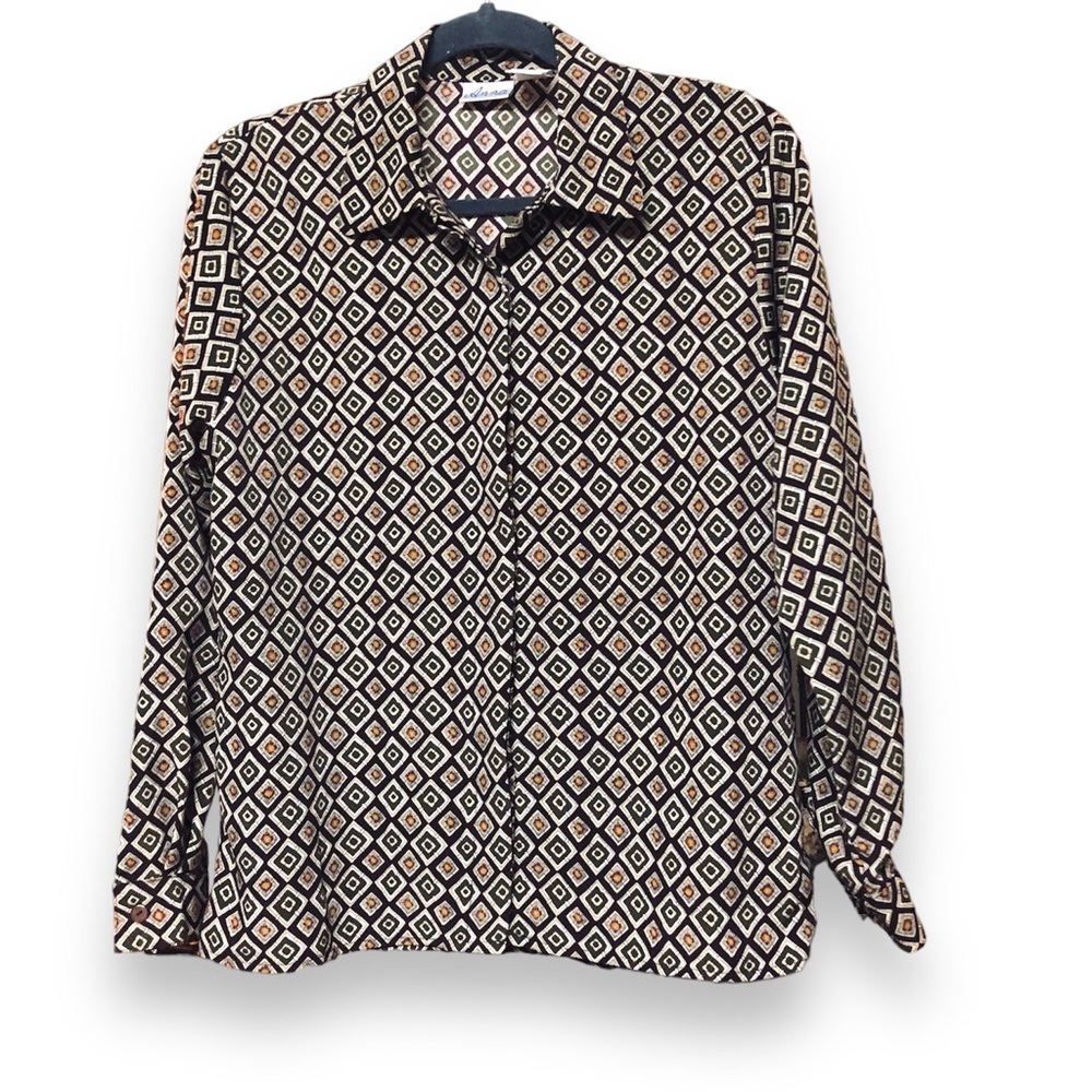 Vintage Anna Geometric Print Blouse Button Up Shirt Medium